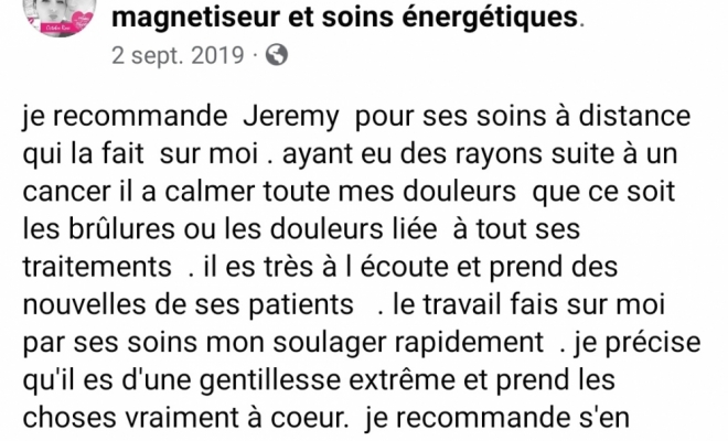 Témoignages écrits , Saint-Pierre, Jérémy Magnétiseur et soins énergétiques